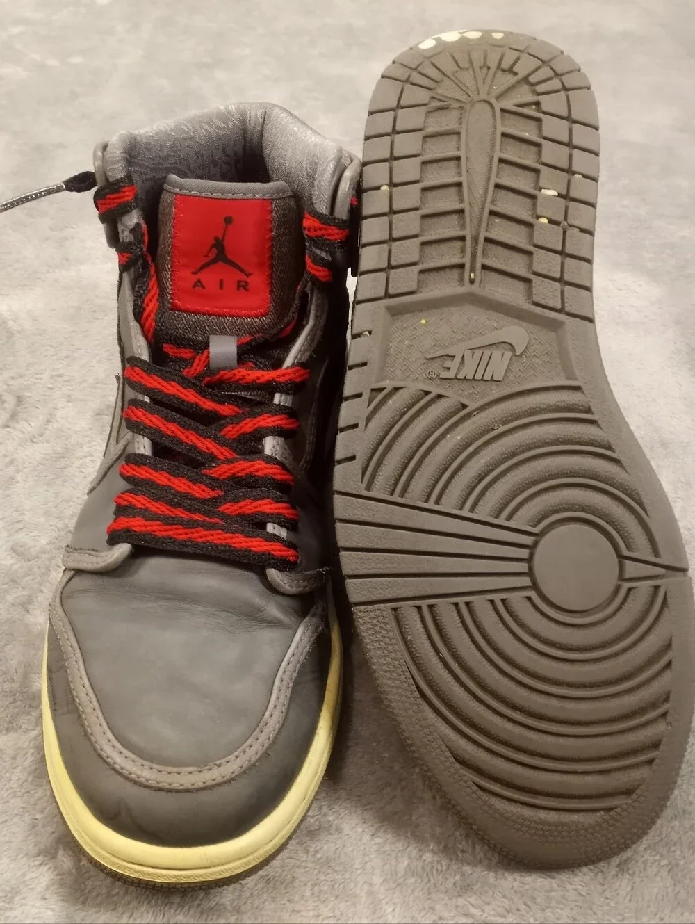 Jordan Gray and Red High-Top Sneakers with Cream Midsole size 9.5